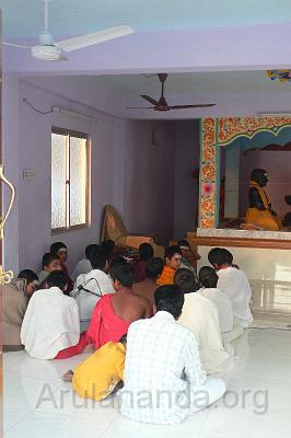 P1050972.JPG - Veda Pathashala students singing bhajans early in the morning